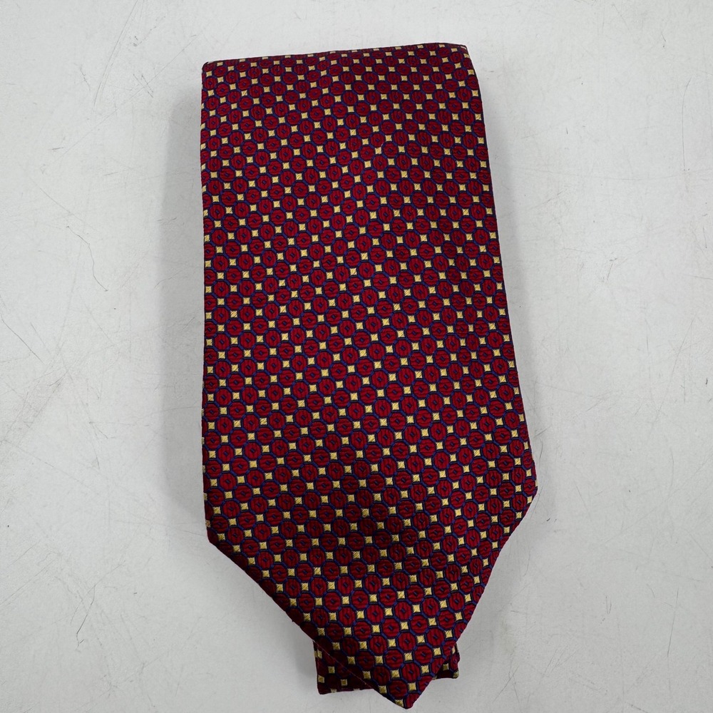d'Este Silk Necktie Geometric Pattern Made in Italy Burgundy Red
